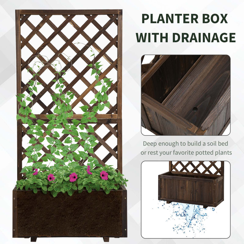 Outsunny Outdoor Fioriera with grilled for climbing and vase, in fir wood, 72.5x31.5x149.5 cm - Borgè