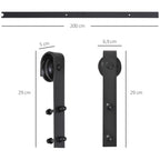 200cm Sliding Door Track Accessory Kit with Track and Rollers, Rustic Style, 90kg Load Capacity, Black Carbon Steel