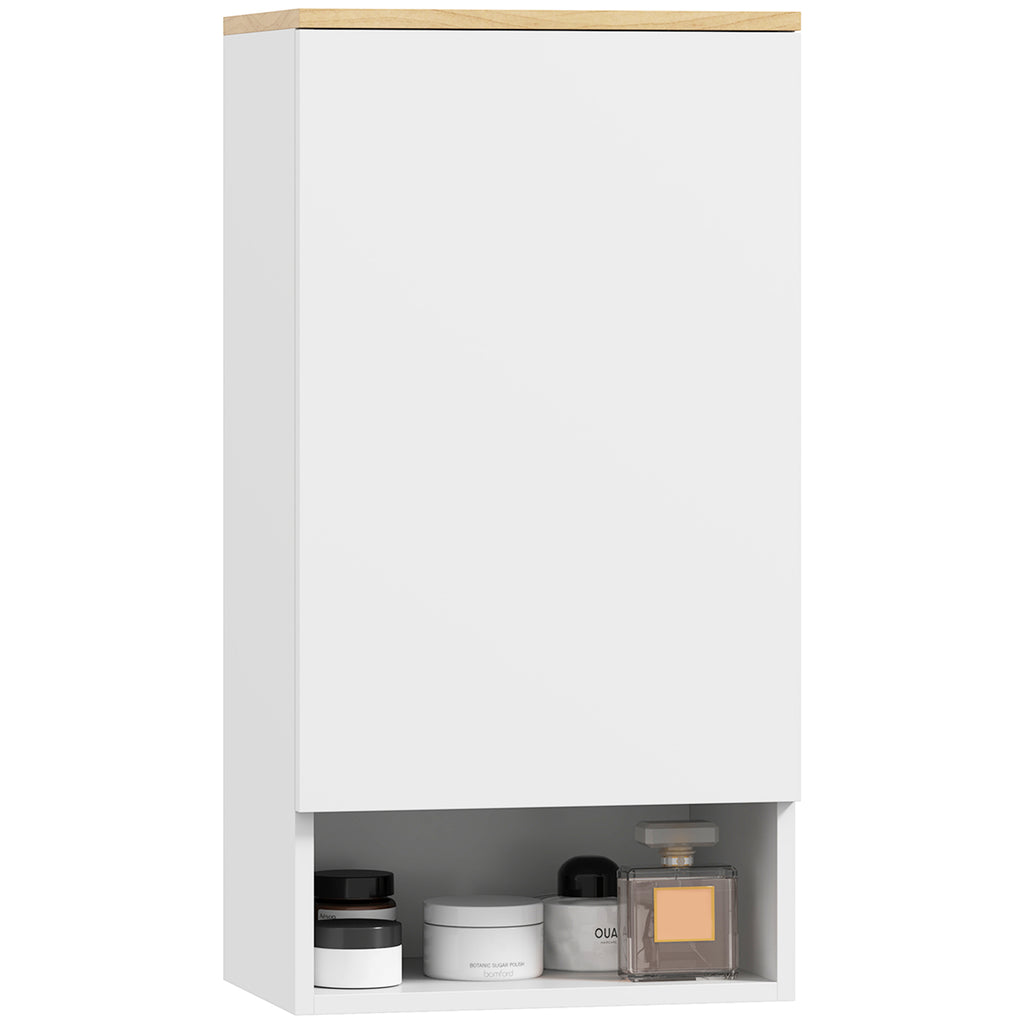 Wall Mounted Bathroom Cabinet with Adjustable Shelves and Open Shelf in Wood and MDF, 40x27x77 cm, White