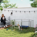 8 Panel Modular Folding Dog Playpen with Steel Door, Height 80 cm, Silver