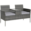 Outsunny 2-Seater Outdoor Bench with Coffee Table, Steel and PE Rattan, 137x59x82 cm, Grey