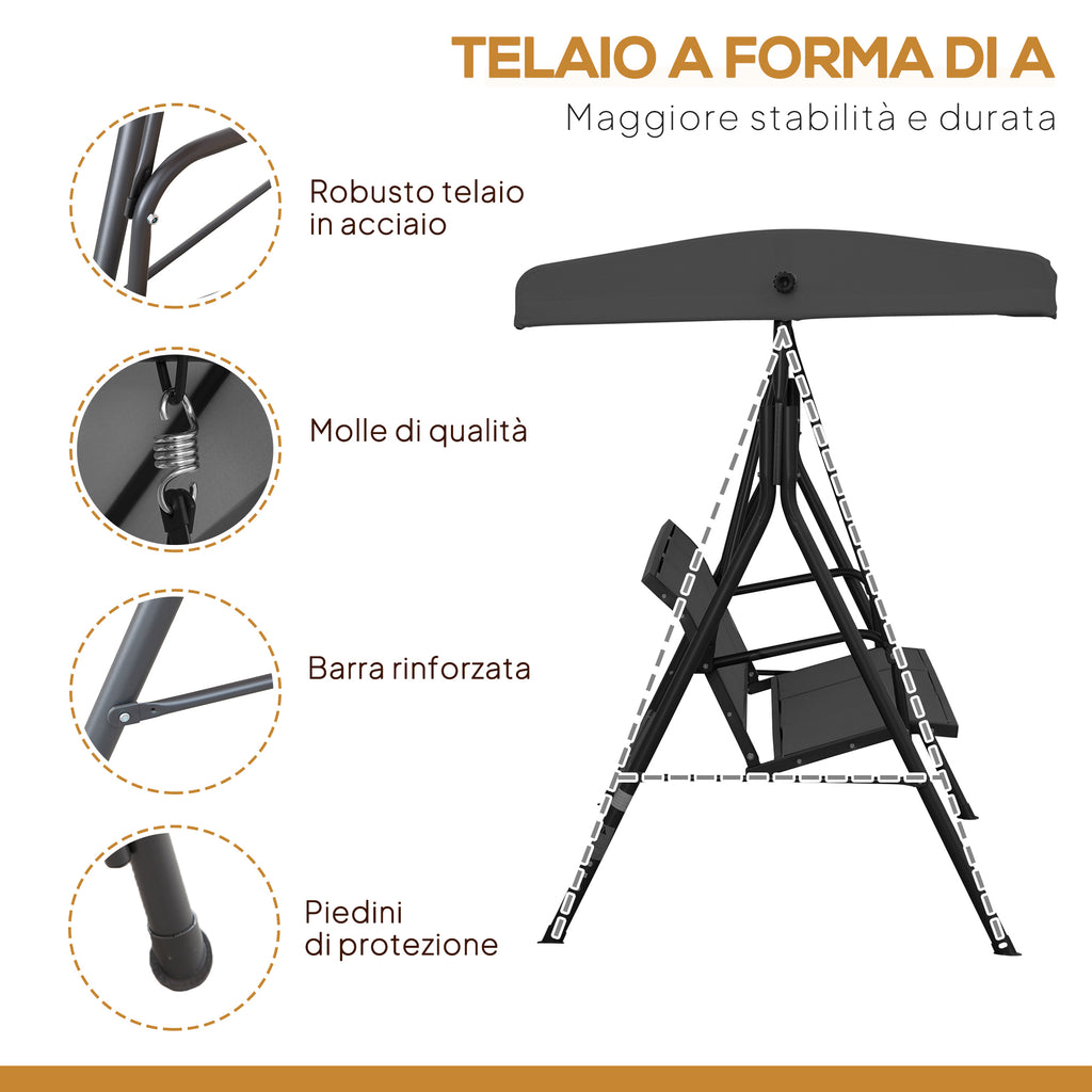 Outsunny 3-Seater Garden Swing with Canopy, Breathable Seat, and Steel Frame, Black