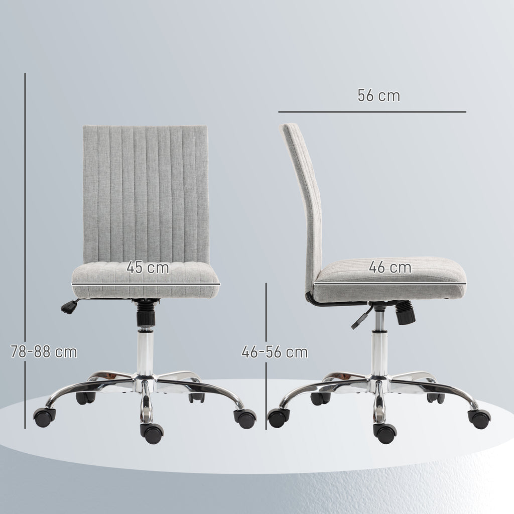 Armless Office Chair with Adjustable Height and Swivel Seat, Fabric Upholstery, Grey