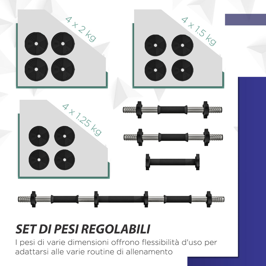 SPORTNOW 2 in 1 Set with 2 Dumbbells Convertible into Barbell, Total Weight 20 kg and Adjustable Weight Discs, Black