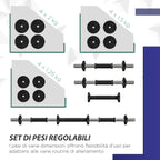 SPORTNOW 2 in 1 Set with 2 Dumbbells Convertible into Barbell, Total Weight 20 kg and Adjustable Weight Discs, Black