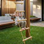 5-Rung Ladder for Children Ages 3-8 Years, with Buckles and Straps, Made of Wood and PE, Wood Color