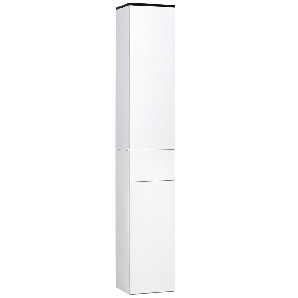 kleankin Bathroom Cabinet with Adjustable Shelf, 2 Closed Shelves and a Wooden Drawer, 30x28x180 cm, White