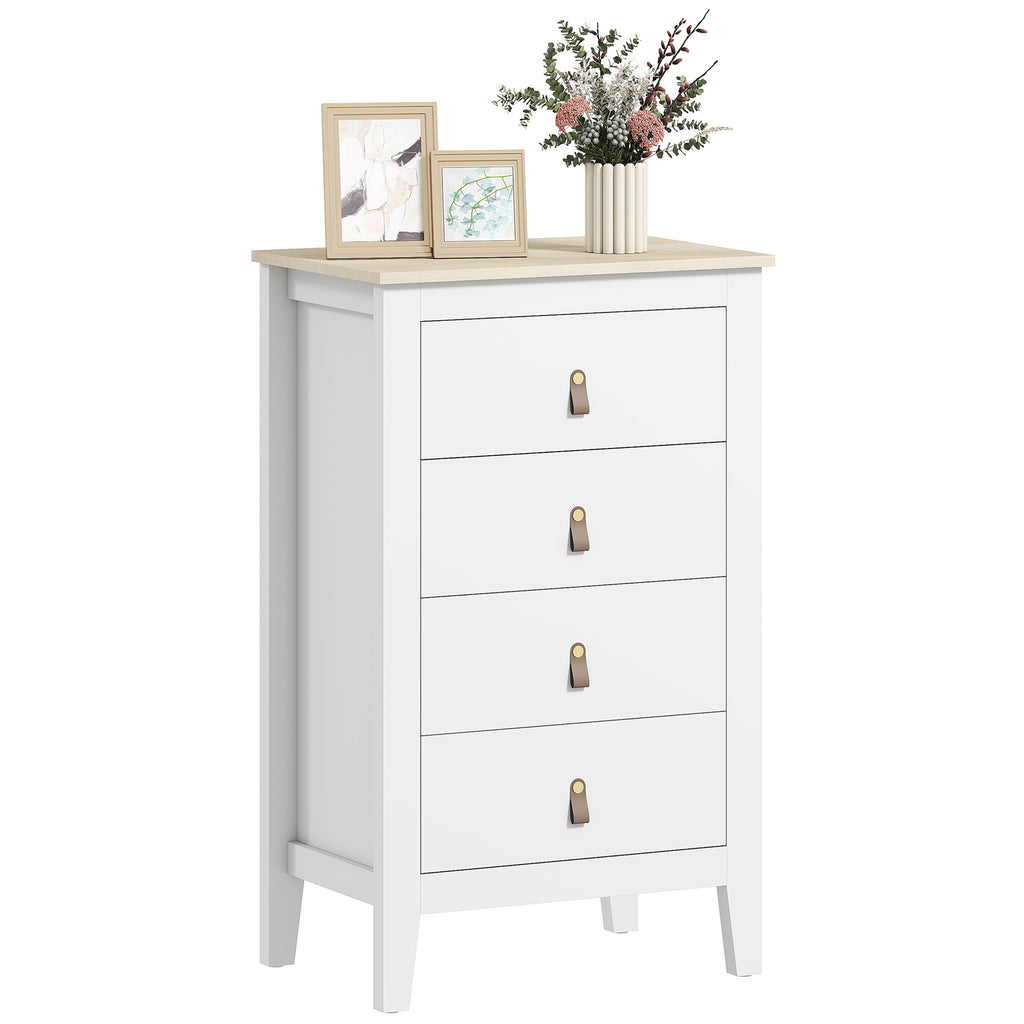 4-Drawer Bedroom Chest with Faux Leather Handles, 60x40x98cm, White
