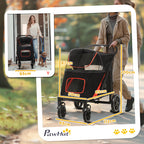 Foldable Dog Stroller with Zipper Entrances and Mesh Windows, 112x65x100 cm, Red and Black