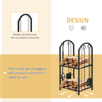 Metal Firewood Rack with Shovel, Broom, Poke Utensil and Tongs, 41.5x32. 5x74. 5 cm, Black