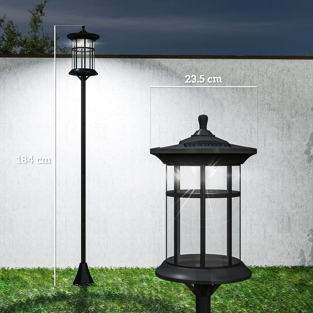 Outsunny Set of 2 Solar Street Lights with 6-Hour Battery Life and Ground Anchoring, in Stainless Steel and ABS, 23.5x23.5x184 cm, Black