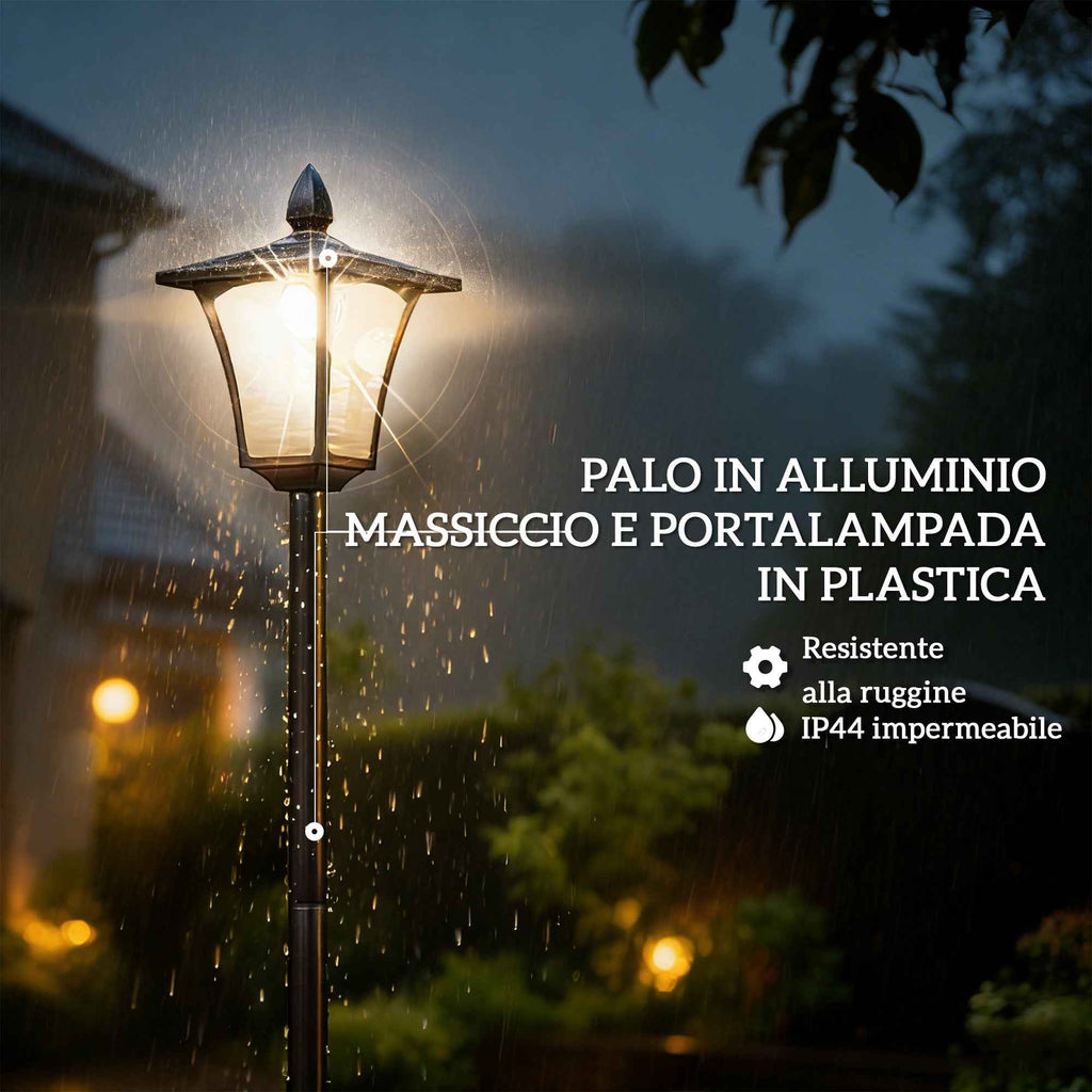 Outsunny 1.6m Solar Garden Lamp Aluminum, Automatic Switch-On, IP44 Waterproof, Black