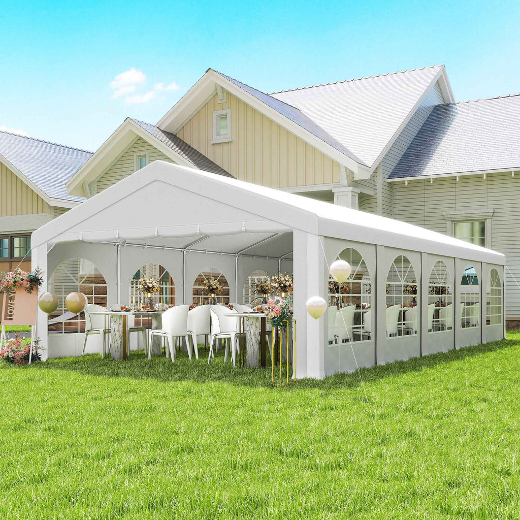 Outsunny 10x5 m Garden Tent with 10 Removable Side Walls, in PE and Galvanized Metal, White