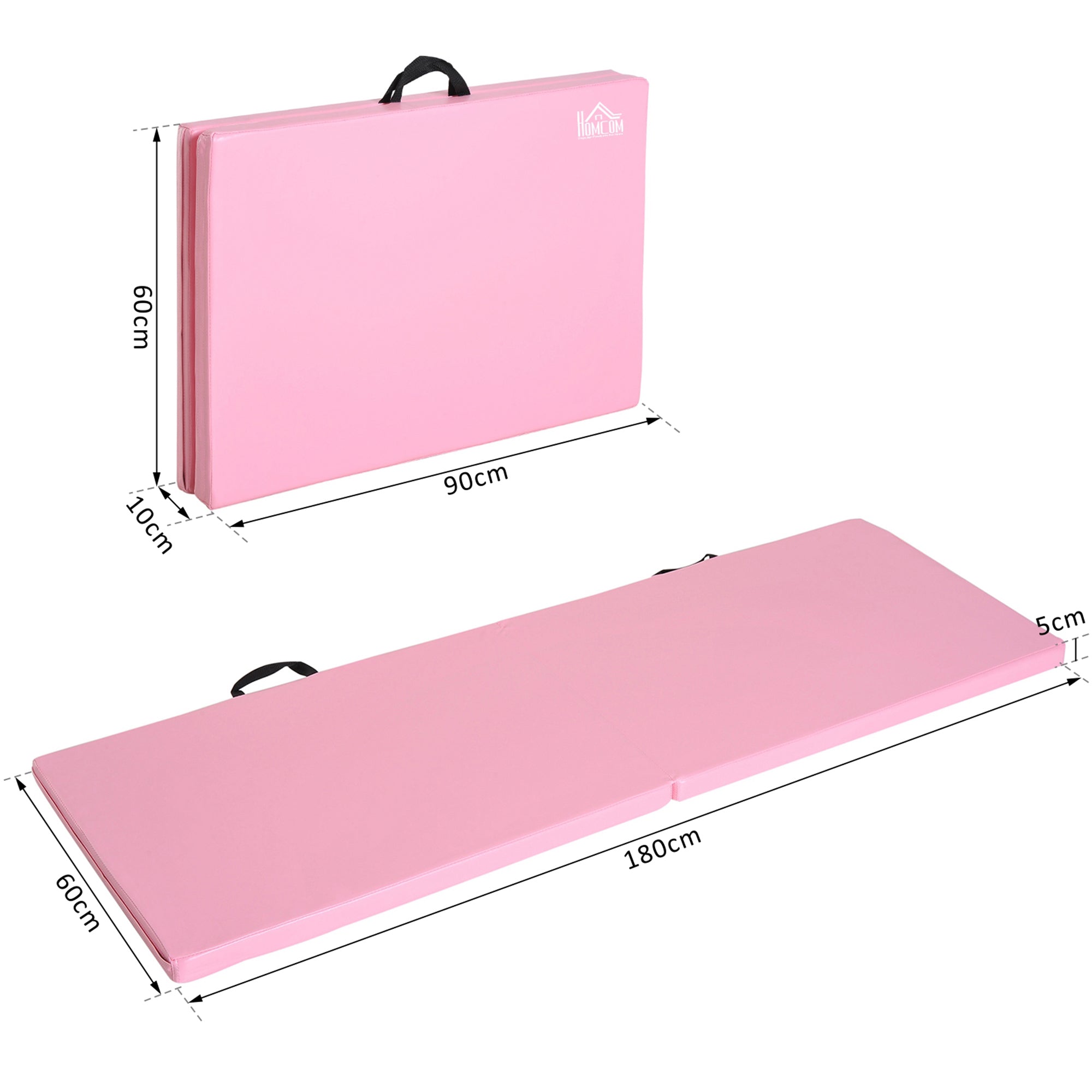 Foldable Gymnastics Mat, 5cm Thick and Non-Slip Fitness Mat, 180x60x5cm, Pink