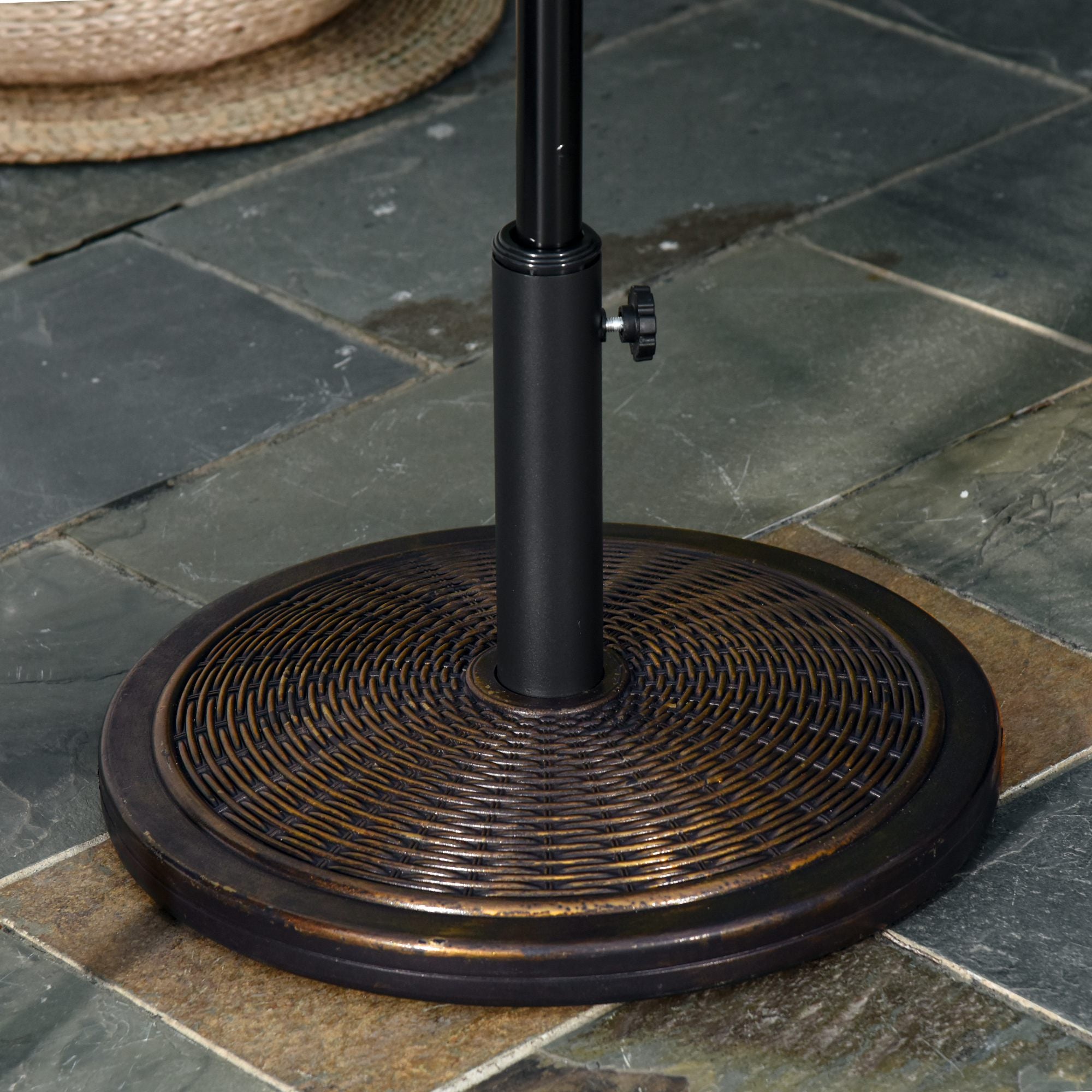 14kg Concrete and Plastic Umbrella Base with Rattan Effect Ø48x34cm, Bronze