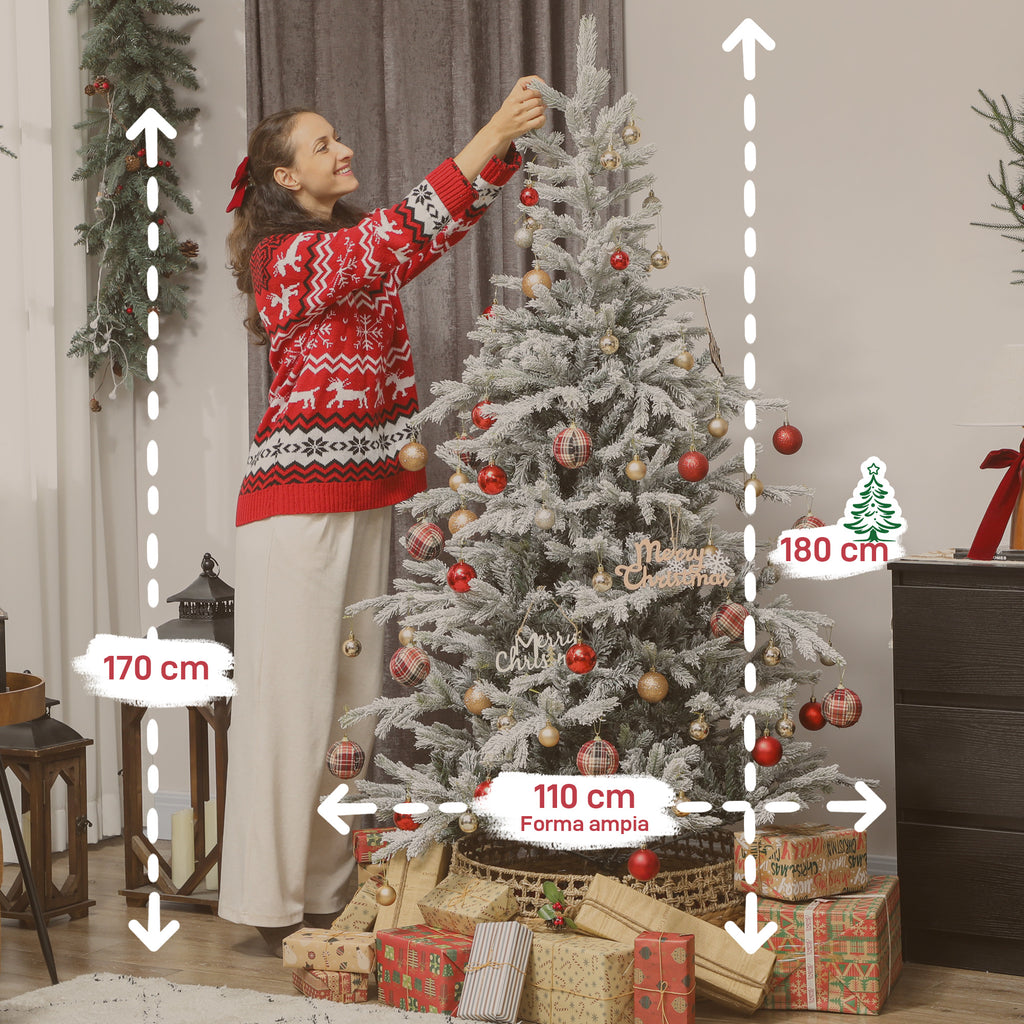 180cm Tall Snow-Covered Christmas Tree with Realistic Branches and Foldable Metal Base