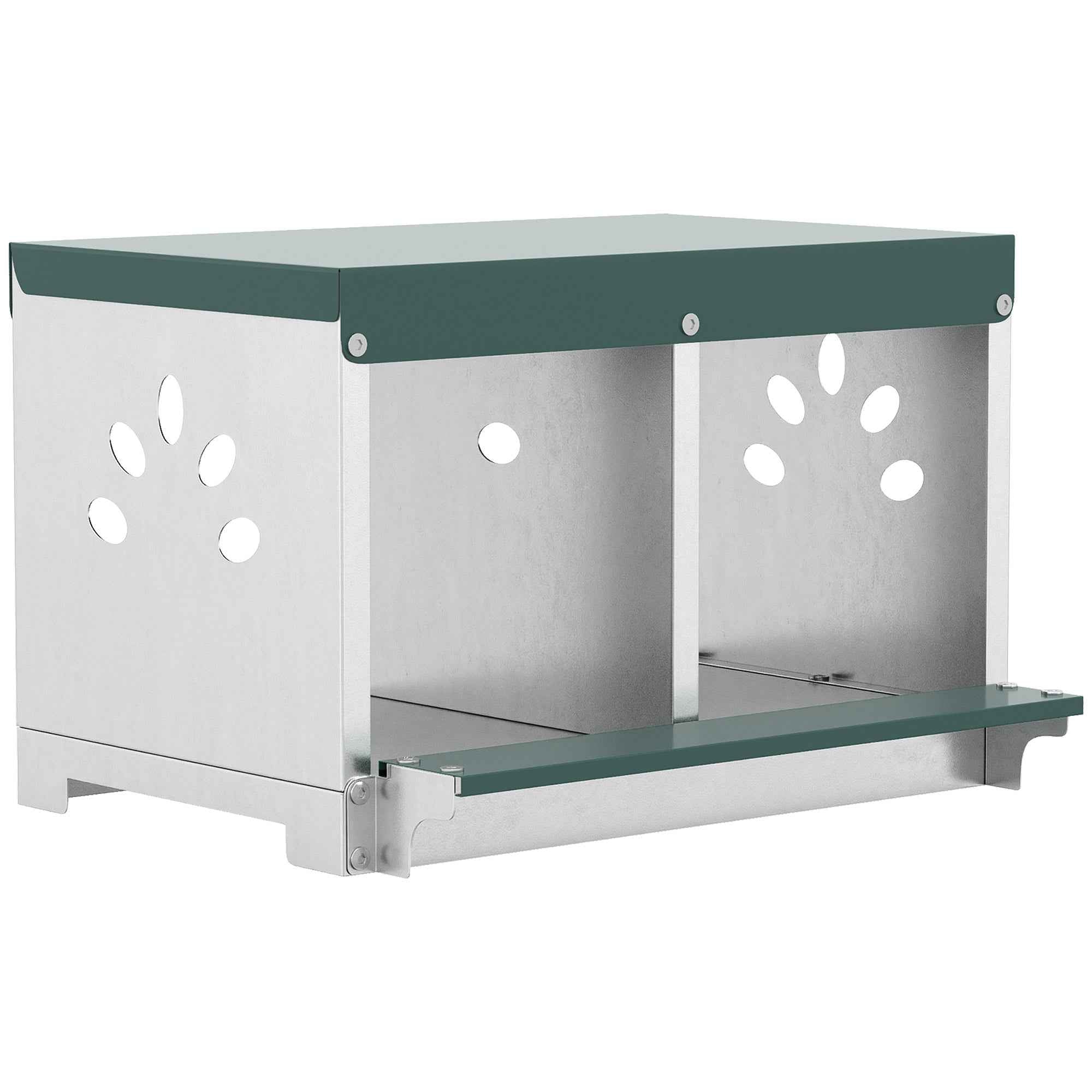 PawHut 2-Panel Steel Hen Nest with Raised Base, Roof and Ventilation Holes, Silver