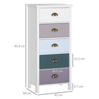 Chest of Drawers with 5 Colourful Drawers, Tall and Space-Saving Dresser, Multi-Coloured Blue