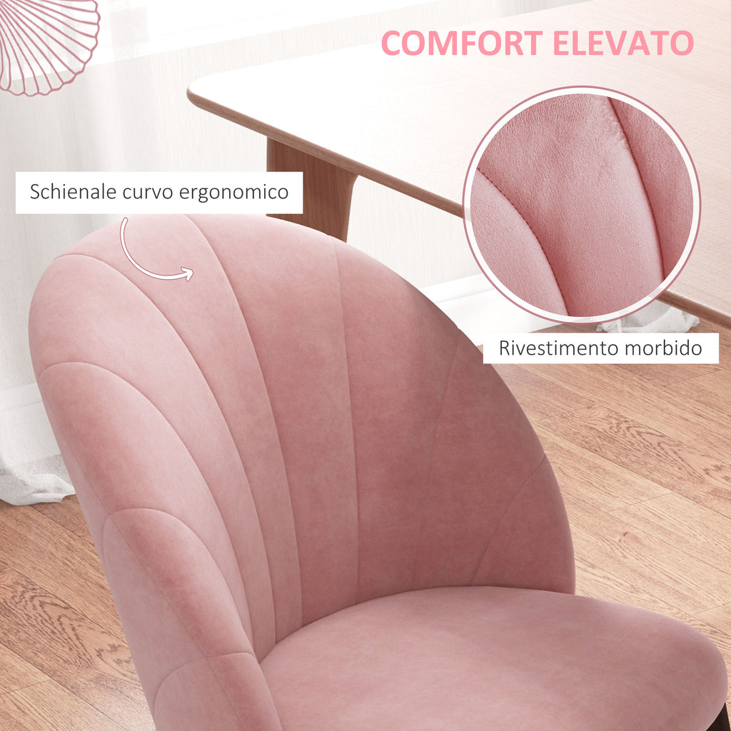 Set of 2 Nordic Style Upholstered Dining Chairs in Metal and Velvet, 52x54x79cm, Pink
