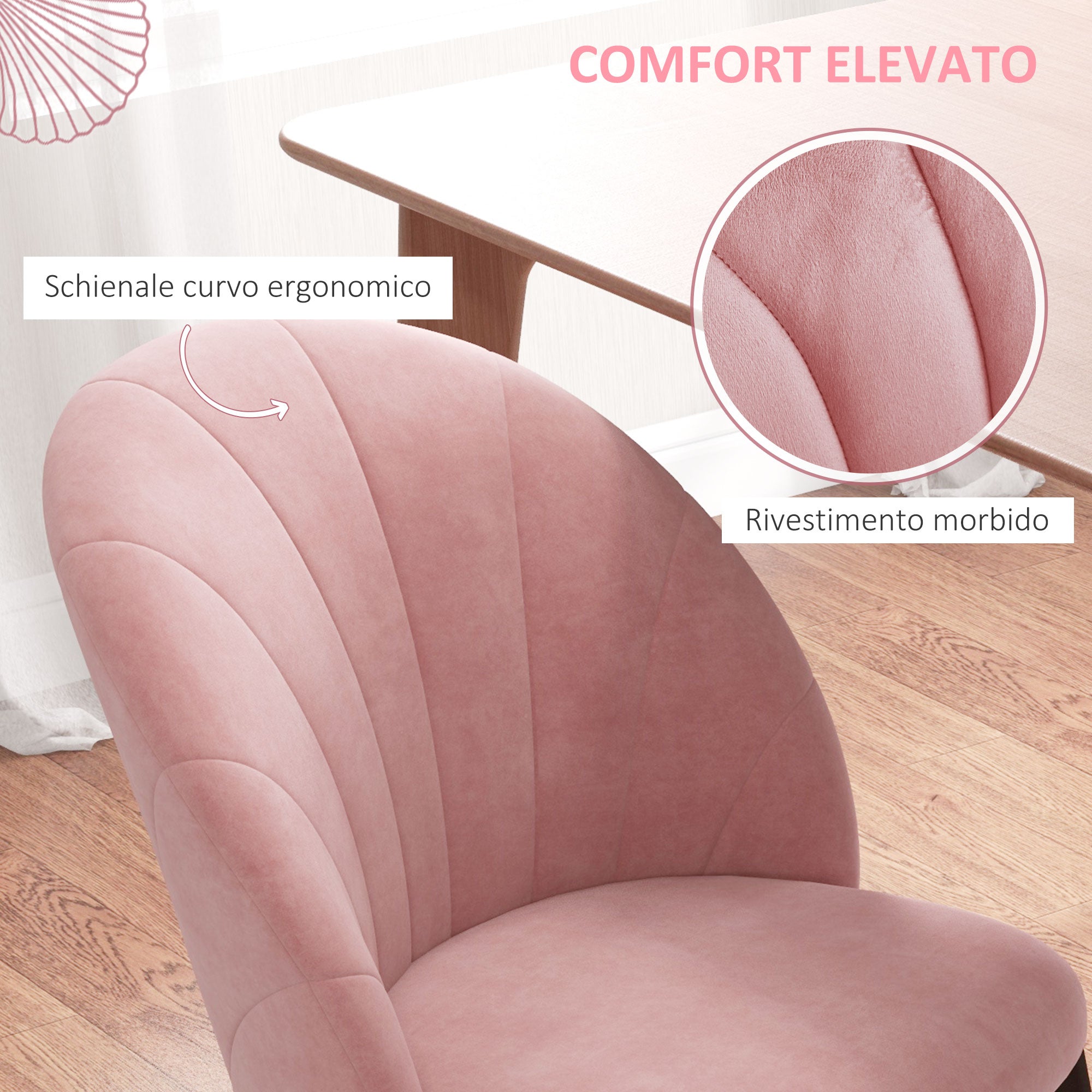 Set of 2 Nordic Style Upholstered Dining Chairs in Metal and Velvet, 52x54x79cm, Pink