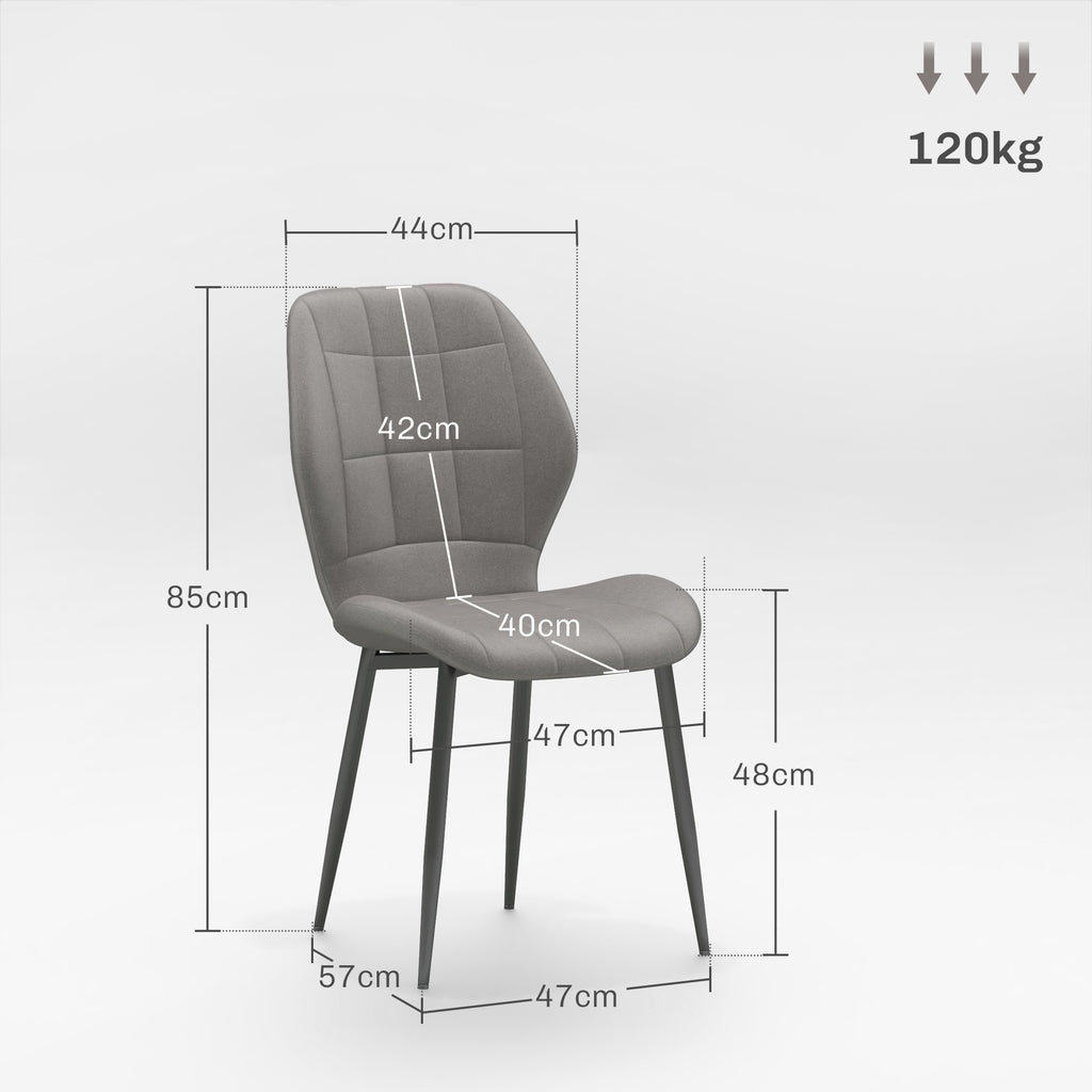 HOMCOM Set of 4 Modern Dining Chairs for Kitchen and Living Room with Flannel Upholstery, Gray - Borgè
