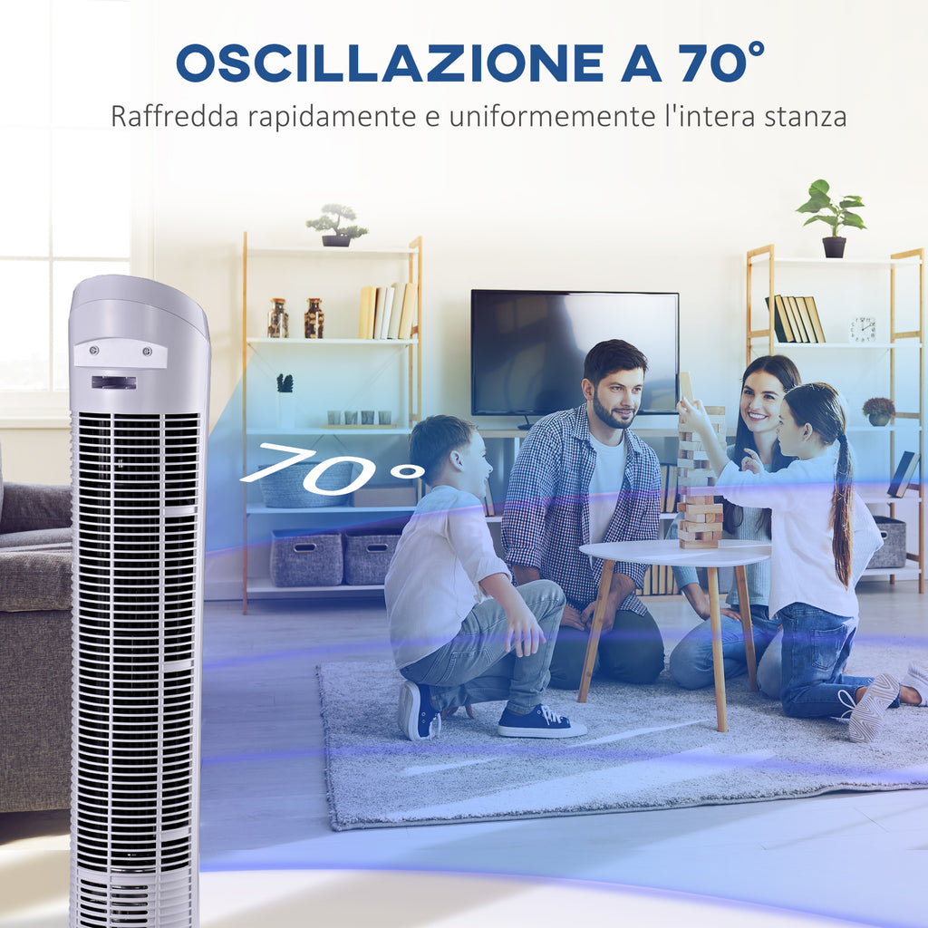 45W 3-Speed ??Oscillating Tower Fan, ABS Plastic Column Fan, 27x27x75cm, White - Borgè
