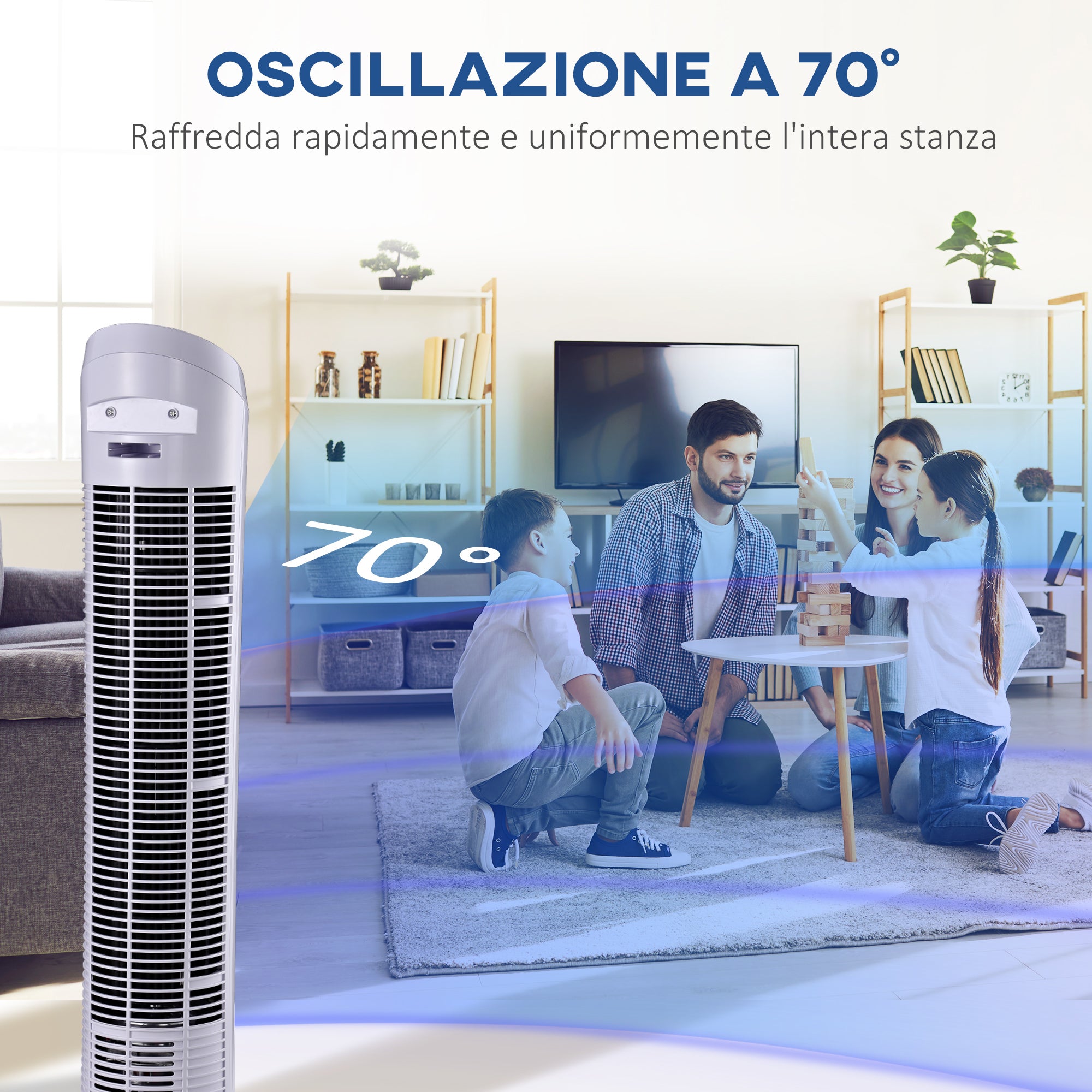 45W 3-Speed ??Oscillating Tower Fan, ABS Plastic Column Fan, 27x27x75cm, White - Borgè