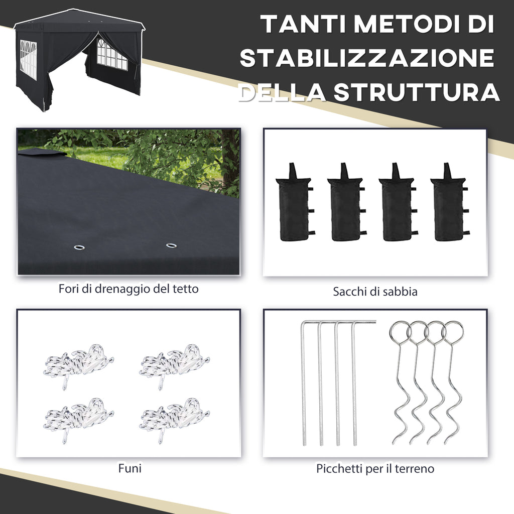 Outsunny Gazebo 3x3 with adjustable height with drainage holes and transport bag, metal, gray - Borgè