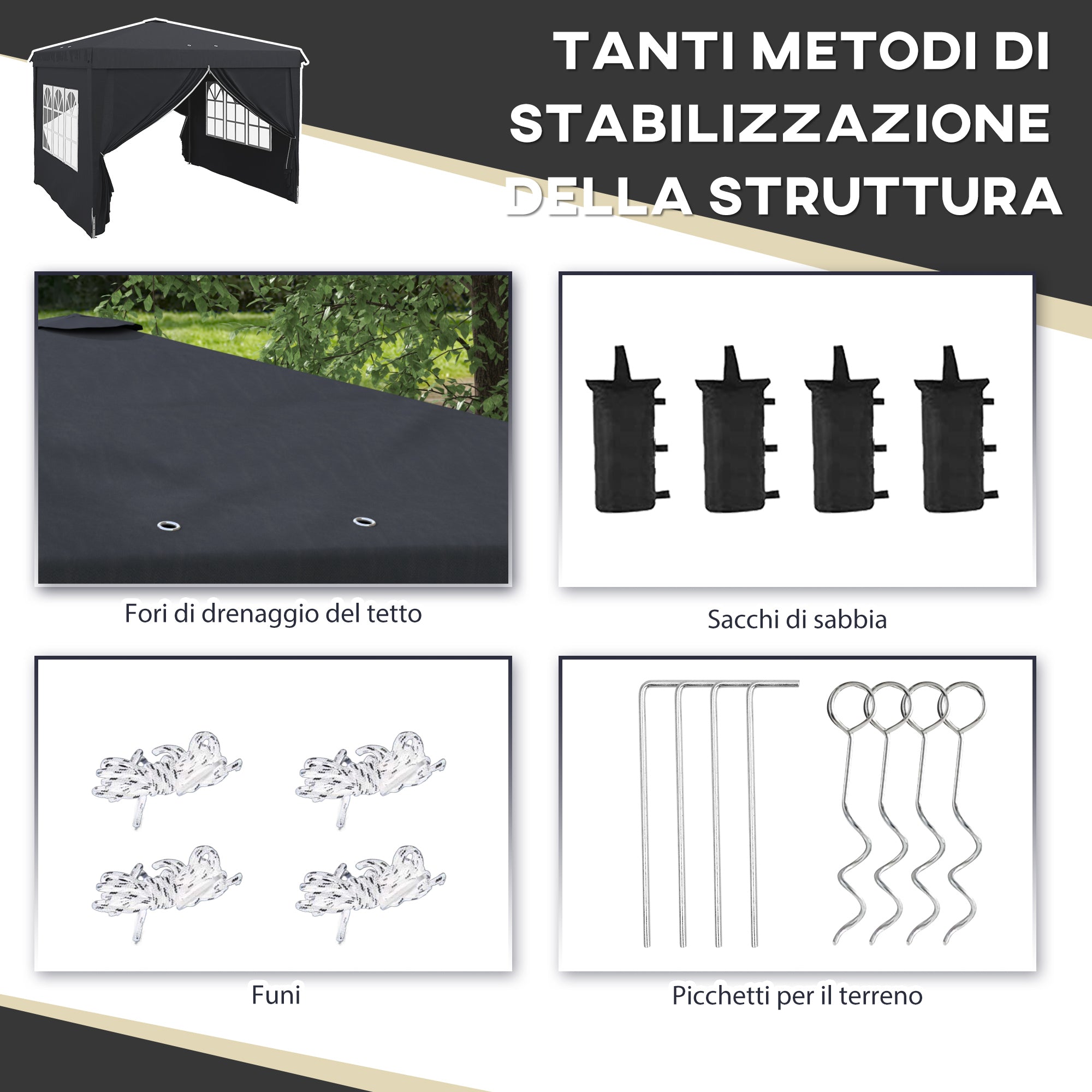 Outsunny Gazebo 3x3 with adjustable height with drainage holes and transport bag, metal, gray - Borgè