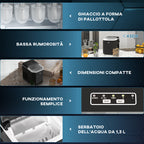 Self-Cleaning Ice Maker with 9 Cubes in 6-13 Minutes, in PP and Copper, 22.2x29.4x29 cm, Black - Borgè