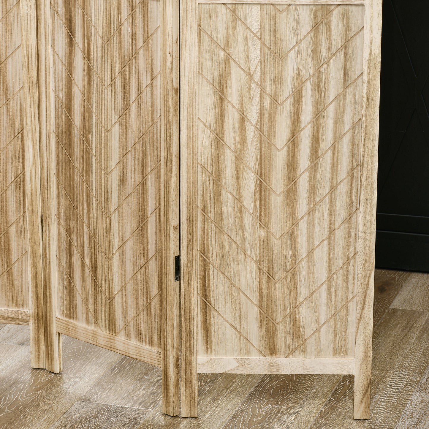 3-Panel Folding Herringbone Wooden Indoor Screen, 120x1.6x170cm