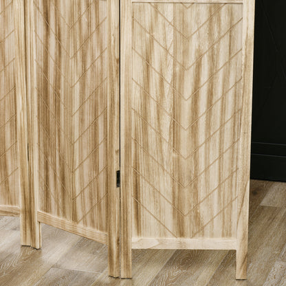 3-Panel Folding Herringbone Wooden Indoor Screen, 120x1.6x170cm