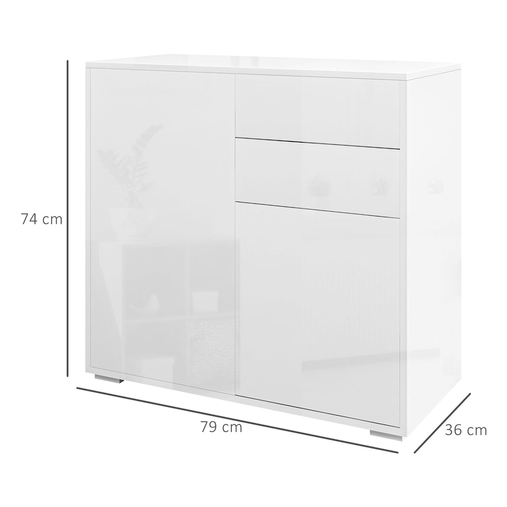 Modern Sideboard with 2 Cabinets and 2 Push-Open Drawers, 79x36x74cm, Gloss White