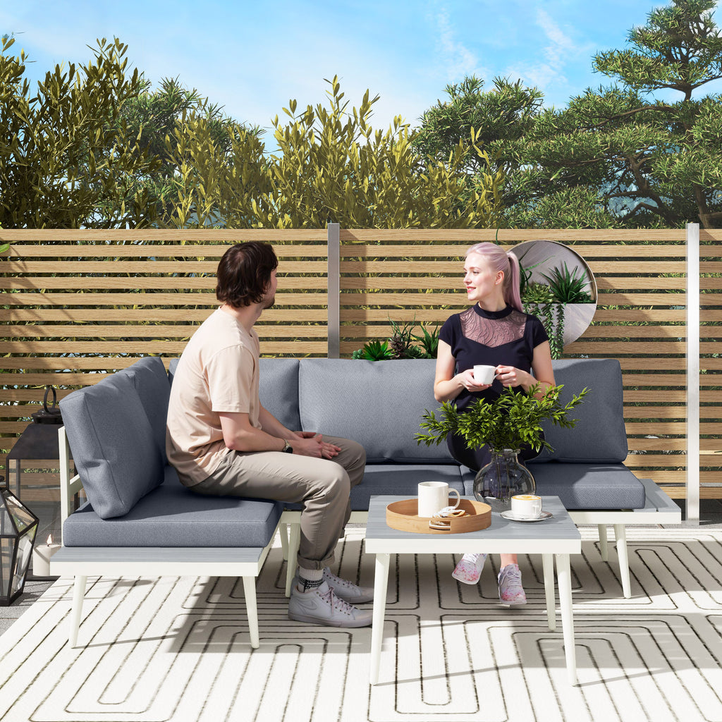 Garden Lounge with 2 Sofas with Cushions, 5-Level Adjustable Backrest and Slatted Coffee Table, Gray