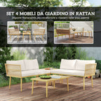 PE Rattan Outdoor Lounge Set with 2 2-Seater Sofas with Cushions and 2 Coffee Tables, Wood Color