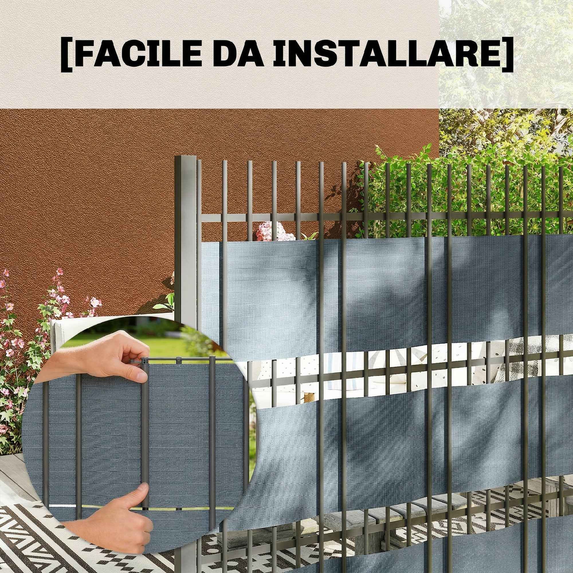 Outsunny 4-Piece Garden Privacy Screen Set, Waterproof, UV Resistant, with Clips, Made of PP, 3500 x 19 cm, Grey