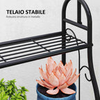 Outsunny 3-Tier Plant Stand with 3 Hooks, Metal, 162x221.5x163 cm, Black