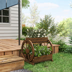 Outsunny Wooden Wood Fioriera at 2 levels with 3 vases and Country -style wagon wheels, 64x54x60cm - Borgè