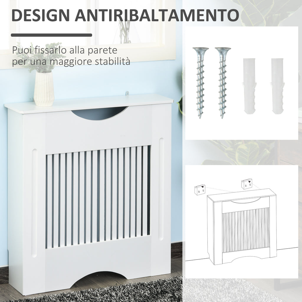 White MDF Radiator Cover with Support Top and Anti-Tip Design, 78x19x82 cm