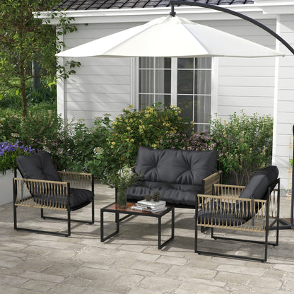 Outsunny garden set 4 pieces in rattan with sofa, 2 chairs and coffee table, gray and brown - Borgè