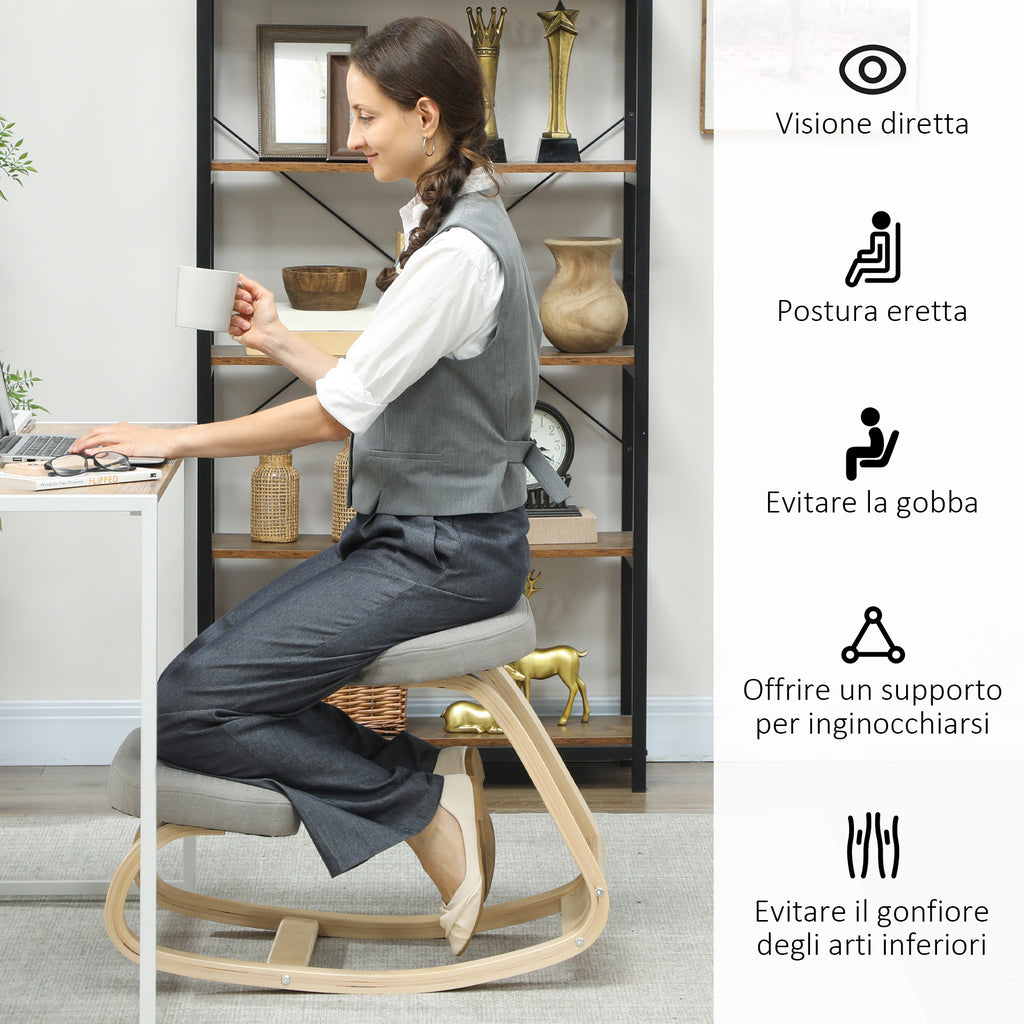 Rocking Kneeling Chair, Fabric and Birch Wood, 50x73x55 cm, Grey