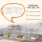 Modular Pet Playpen with 20 Panels and 2 Doors, Made of Steel and PP, 175x70x45 cm, White and Black