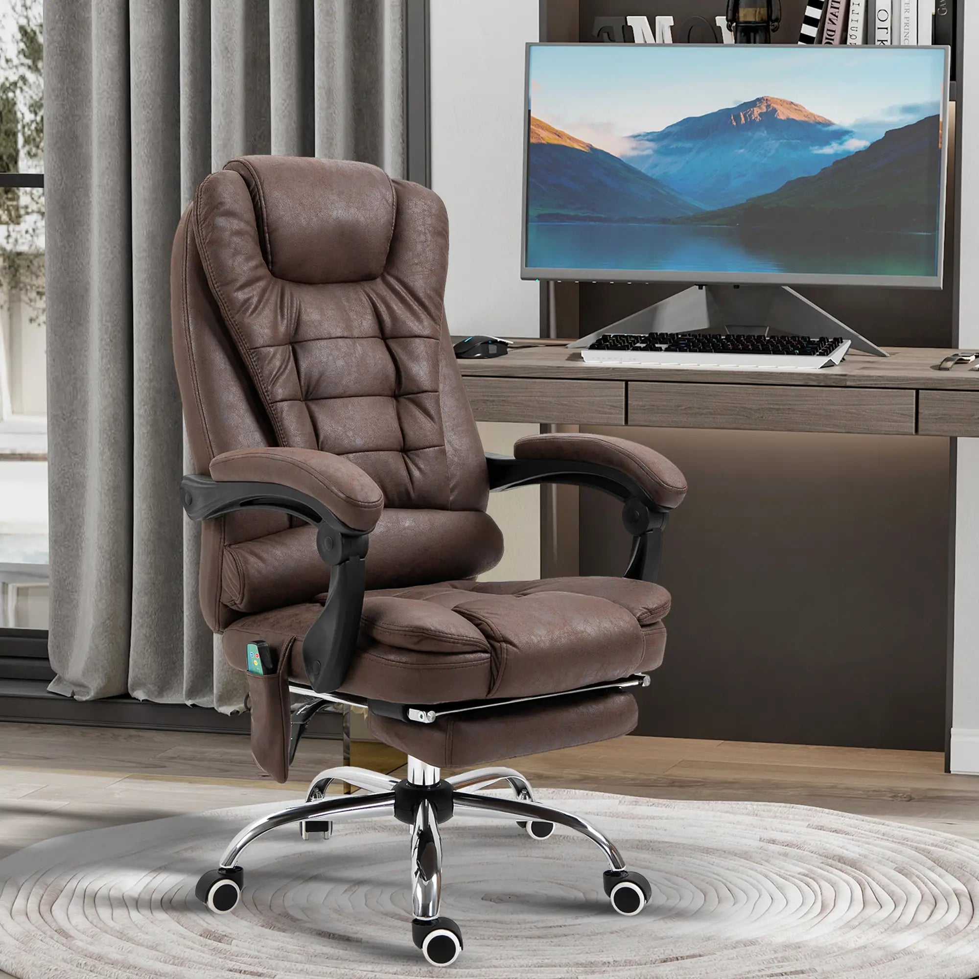 Office Chair Massage with Heat, Reclining and Adjustable Height, Brown