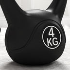 Kettlebell 4kg in Plastic and Sand with Flat Base and Handle, 18x12x20 cm, Black