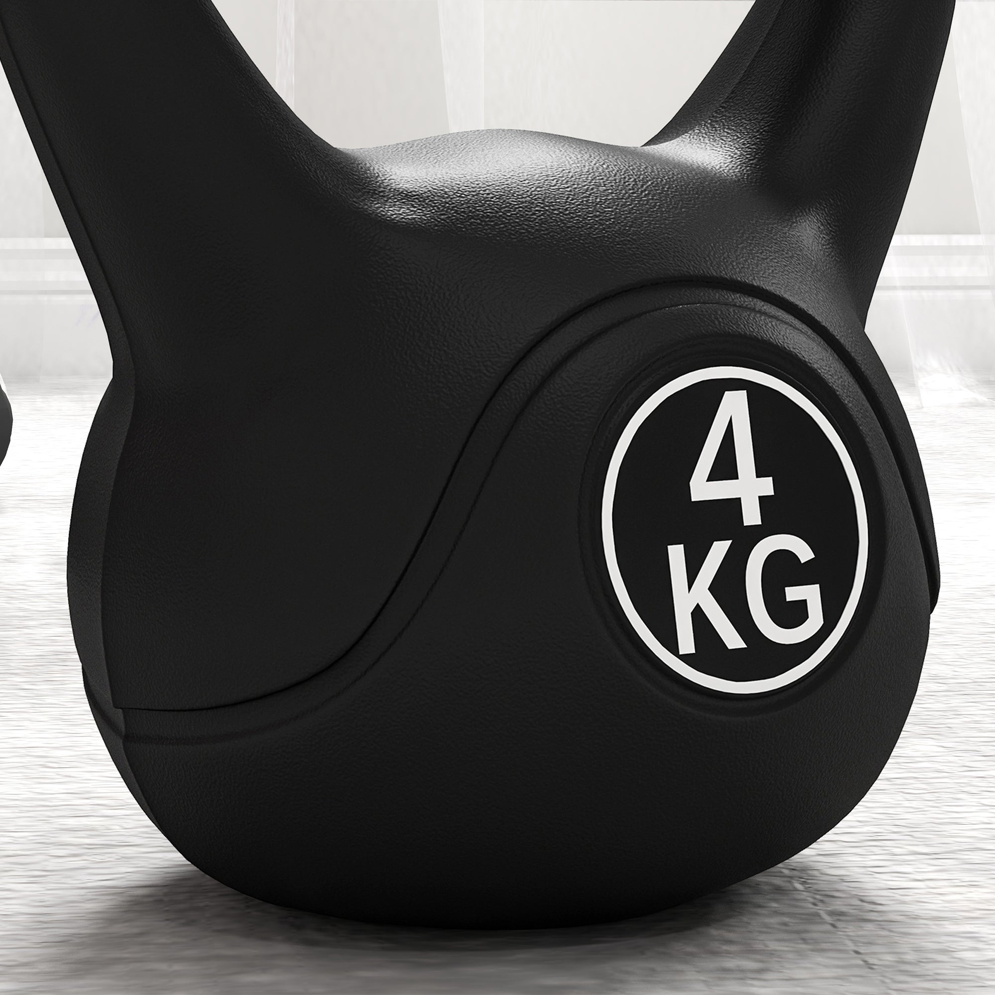 Kettlebell 4kg in Plastic and Sand with Flat Base and Handle, 18x12x20 cm, Black
