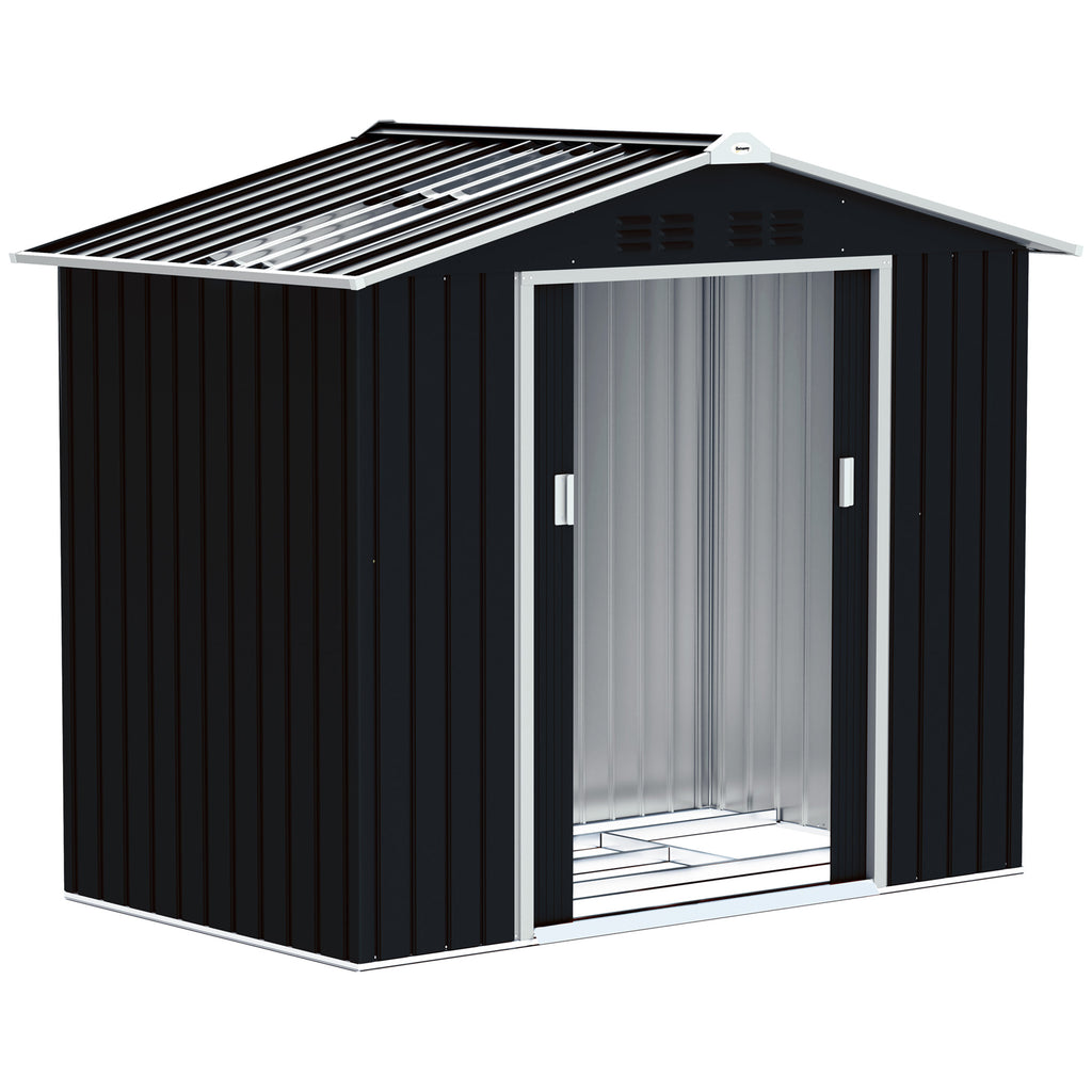 Metal Garden Shed with Air Vents and Double Sliding Door, 277x195x192 cm, Dark Grey