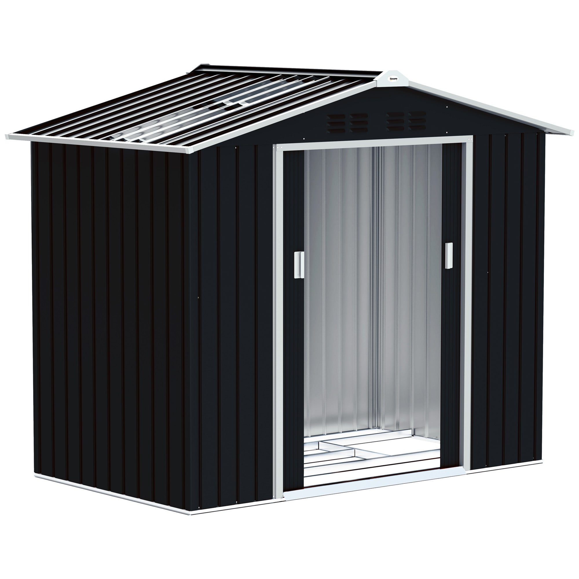 Metal Garden Shed with Air Vents and Double Sliding Door, 277x195x192 cm, Dark Grey