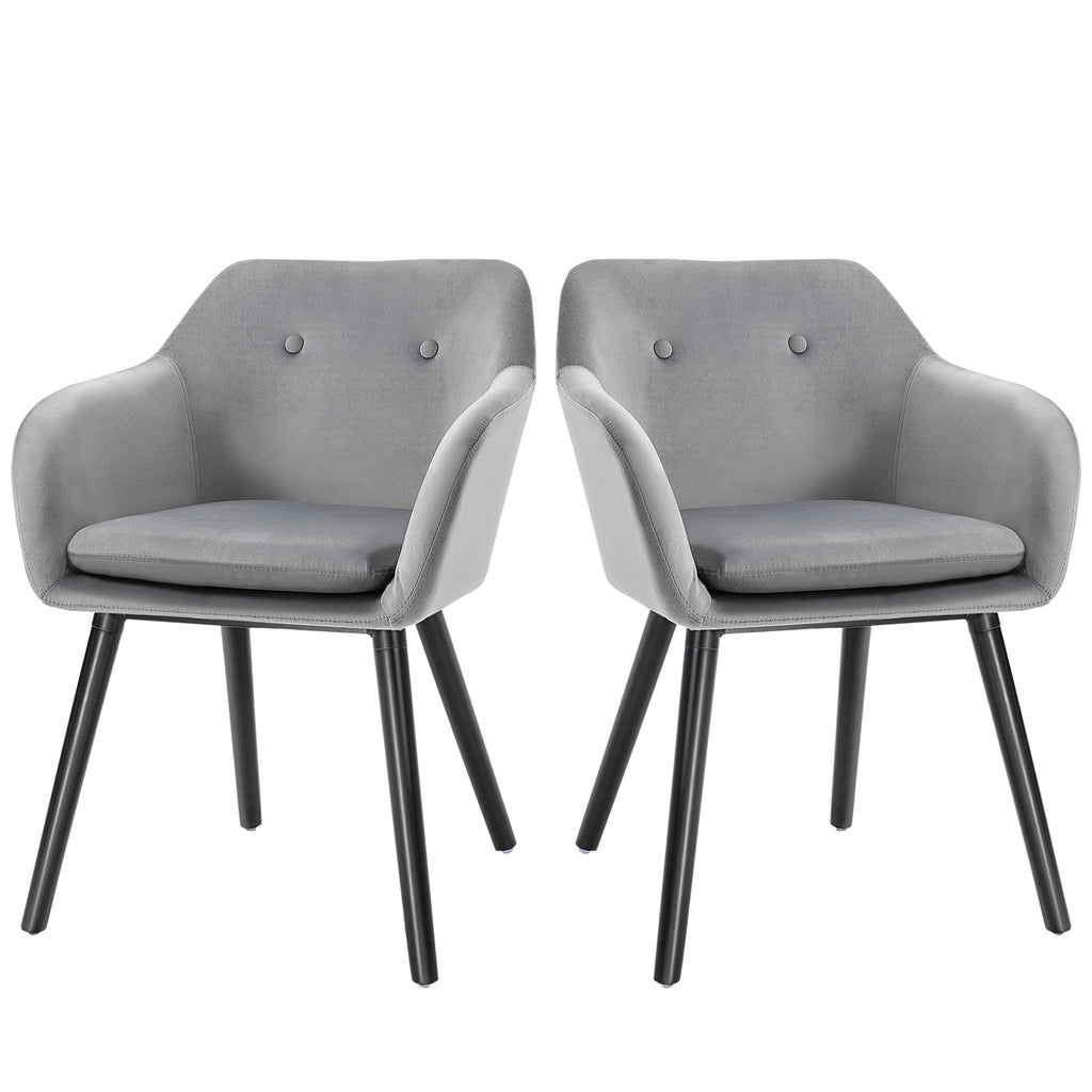 Homcom set of 2 chairs per dining room with padded and velvet armrests, 54x56x74cm, gray - Borgè