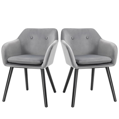 Homcom set of 2 chairs per dining room with padded and velvet armrests, 54x56x74cm, gray
