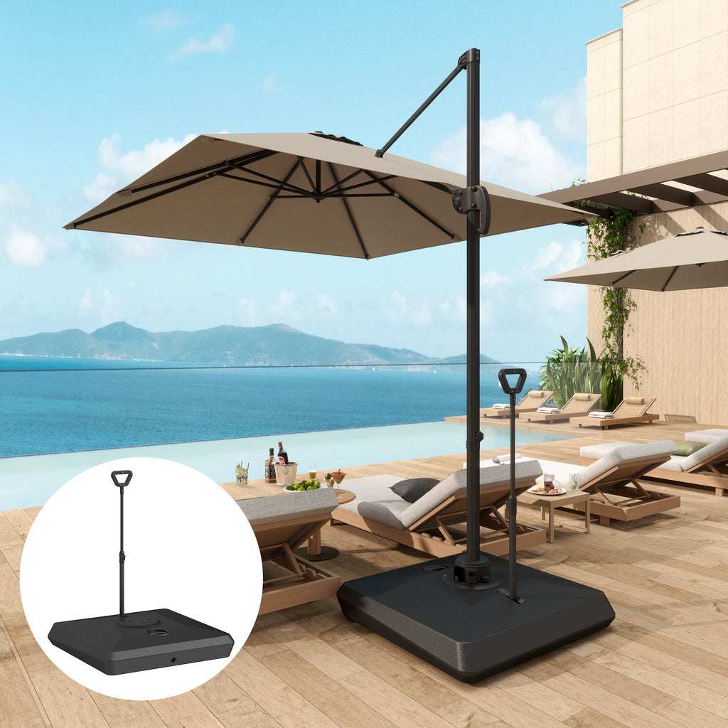 HDPE Cantilever Umbrella Base with Handle and Wheels and Fillable with Water or Sand, 95x95x117 cm, Black